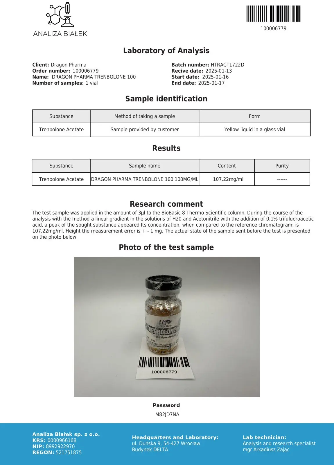 Dragon Pharma Trenbolone 100 Lab Test
