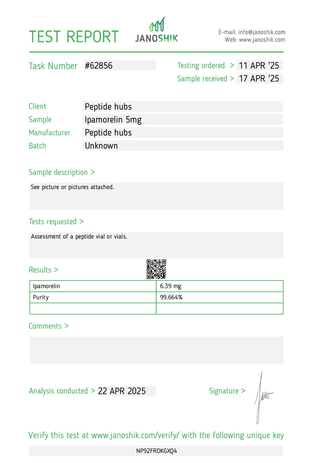 Peptide Hubs Ipamorelin Lab Test